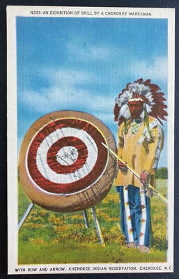 Como Nueva Tarjeta Postal Nativo Americano Cherokee Indio Tirador Exposición EE. UU. Foto 1 de 2