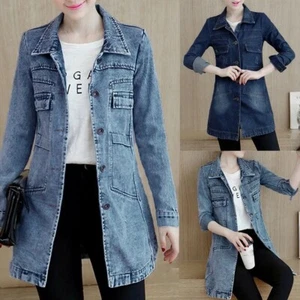 Giacca denim jeans slim casual manica lunga vintage outwear taglie forti - Foto 1 di 13