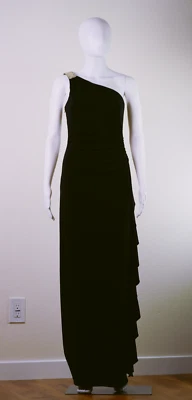 复古 Betsy & Adam 褶皱修身希腊单肩长裙正式 90 年代 6 码 — 第 1/4 张图片