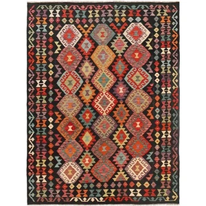 Multi Black Color Kilim Oriental Woven Rug 6'x8'4 Area Kilim Rug Handmade W29795 - Picture 1 of 8