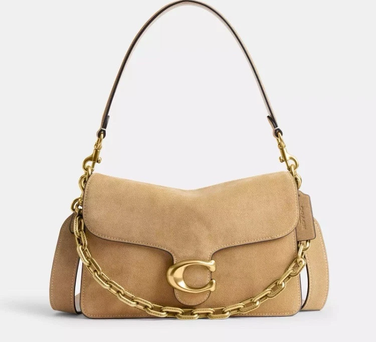 Coach Womens Chain Tabby Shoulder Bag Suede CAN13 Sand Pre-Owned