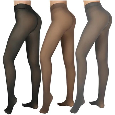 Plus-Size Fleece Tights - Invisible Crotch Design with 3 Colors for Cold Weather - Image 1 of 4