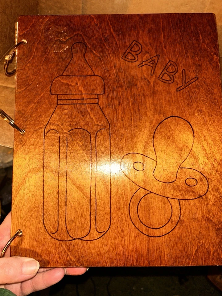 Vintage Wooden Baby Book. The Metal Rings Can Be Replaced. 9.5”x11” - Image 1 of 4