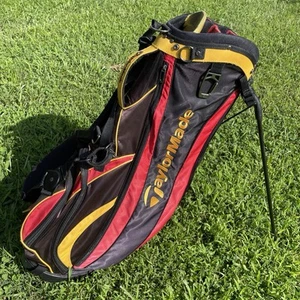 Vintage TaylorMade Izzo Burner 7-Way Stand Bag Black/Red/Gold w/Rain Hood (READ) - Picture 1 of 22