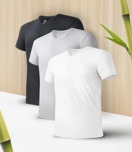 3-Pack Men's Bamboo V-Neck Undershirts - David Archy Soft, Moisture-Wicking Tees - Picture 1 of 9
