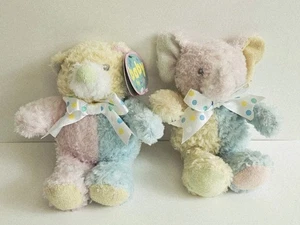 First & Main Lil Nubby Baby Elephant & Bear Pastel Stuffed Rattle Toy Set Of 2 - Picture 1 of 8