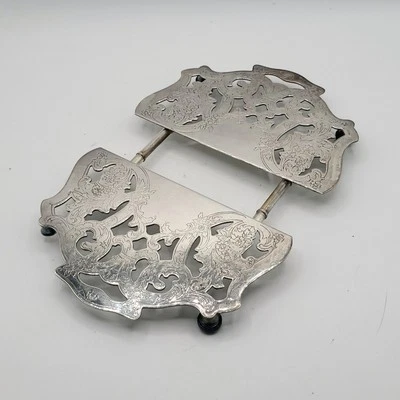 Vintage Crescent Silverplate Expandable Footed Trivet Hotplate Oval 9-11" #102 - Image 1 of 4