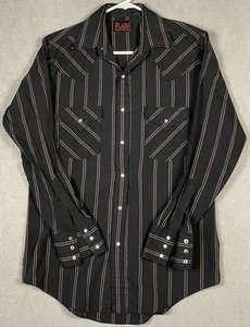 Camisa Vaquera Plains Western Wear Para Hombres Pequeña Negra Rayas Perla A Presión Rodeo #2562 - Imagen 1 de 9