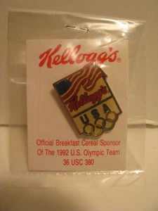 KELLOGG'S  1992  OLYMPIC  TEAM  FLAG PIN NEW IN PACKAGE "PRICE SLASHED" - Picture 1 of 2