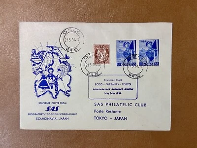 Noruega 1954 SAS Primer Vuelo Cubierta A Tokio Japón OSLO MATASELLOS Foto 1 de 2