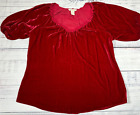 Sundance Womens Short Sleeve Rayon Silk Blend Velvet Top Siz Large Red Pullover