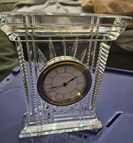 WATERFORD Crystal Mantel  Clock ATRIUM Large 7 in Signed IRELAND Cover