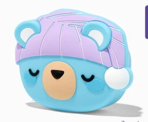 Claire’s Blue Purple Sleeping Teddy Bear W Hat coin purse Wallet nwt - Picture 1 of 3