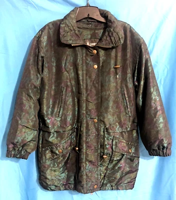LONDON FOG Blue/Green Satin FLORAL PRINT Zip In Liner PUFFER JACKET/COAT Parka S - Image 1 of 4
