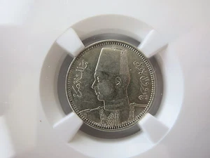 EGYPT Kingdom 2 piastres 1939 AH 1358 NGC AU 58 UNC Silver King Farouk Graded - Picture 1 of 3