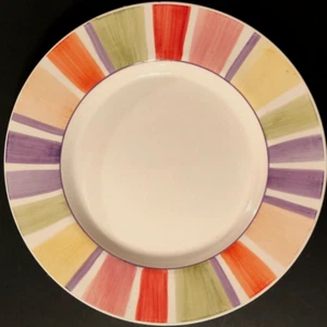 Sango Maui 8882 weiß bunt Keramik gestreifter Rand lila rot Essteller 11" - Bild 1 von 2