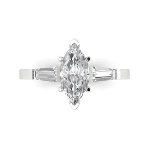 2.0 CT Marquise Baguette Bridal Wedding Promise Statement Ring 14k White gold - Picture 1 of 11