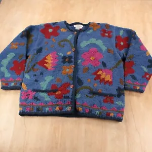 vtg NORM THOMPSON floral handknit cardigan sweater LARGE bolivia amano 90s y2k - Picture 1 of 7