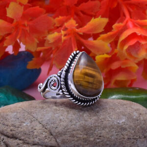 Natural Tiger'S Eye Claw Ring Ring Size  925 Silver For Women SG-1257