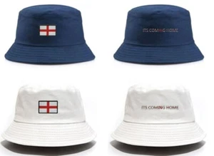 England Retro Reversible White & Navy Bucket Hat - St George & "ITS COMING HOME" - Picture 1 of 3