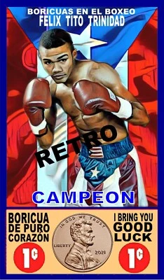 TARJETA ARTÍSTICA ESTILO VINTAGE BANDERA PUERTO RICO FÉLIX "TITO" TRINIDAD Foto 1 de 2