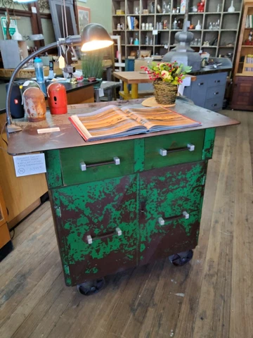 Industrial Factory Steel Cabinet Kitchen Island with Orig Casters Cover