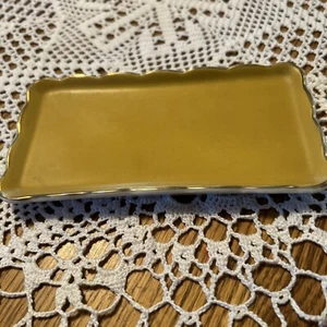 Vintage Ceramic Rectangular Ribbed mustard Yellow & Gold Trim Tray - Picture 1 of 3