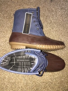 Botas de lluvia Charles Albert para mujer talla 10 azul marrón goma/cuero vegano barro - Imagen 1 de 12