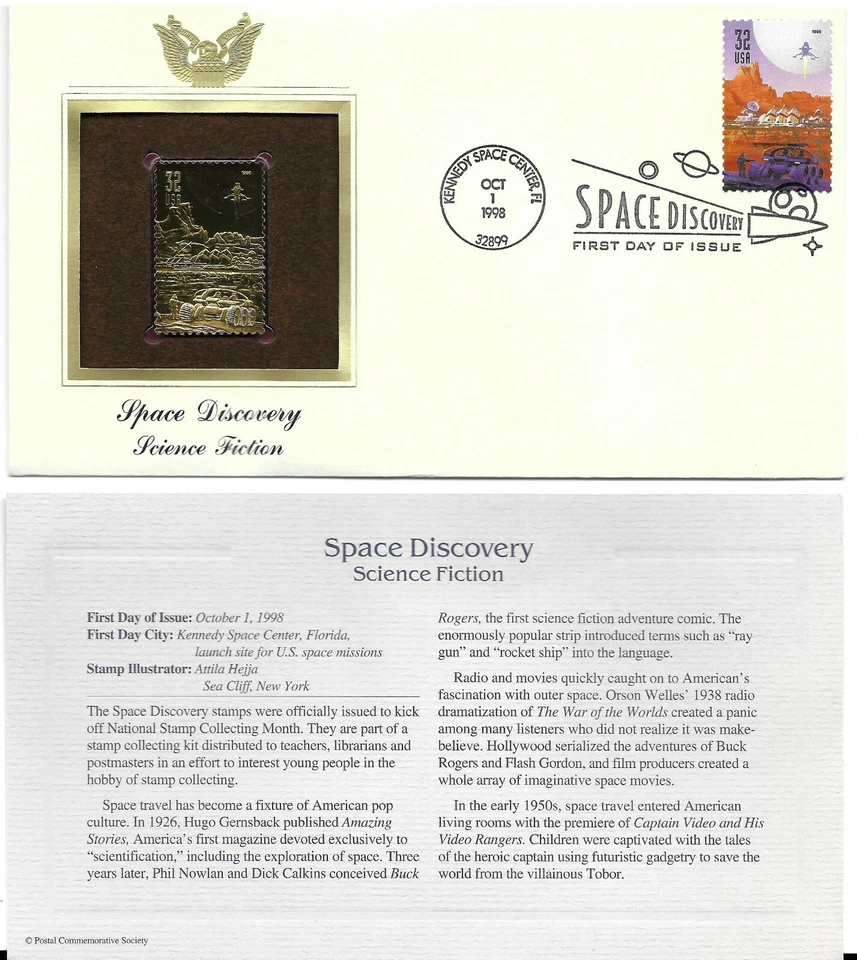 Space Discovery--Science Fiction-1st day issue-Golden Replica - Image 1 of 1
