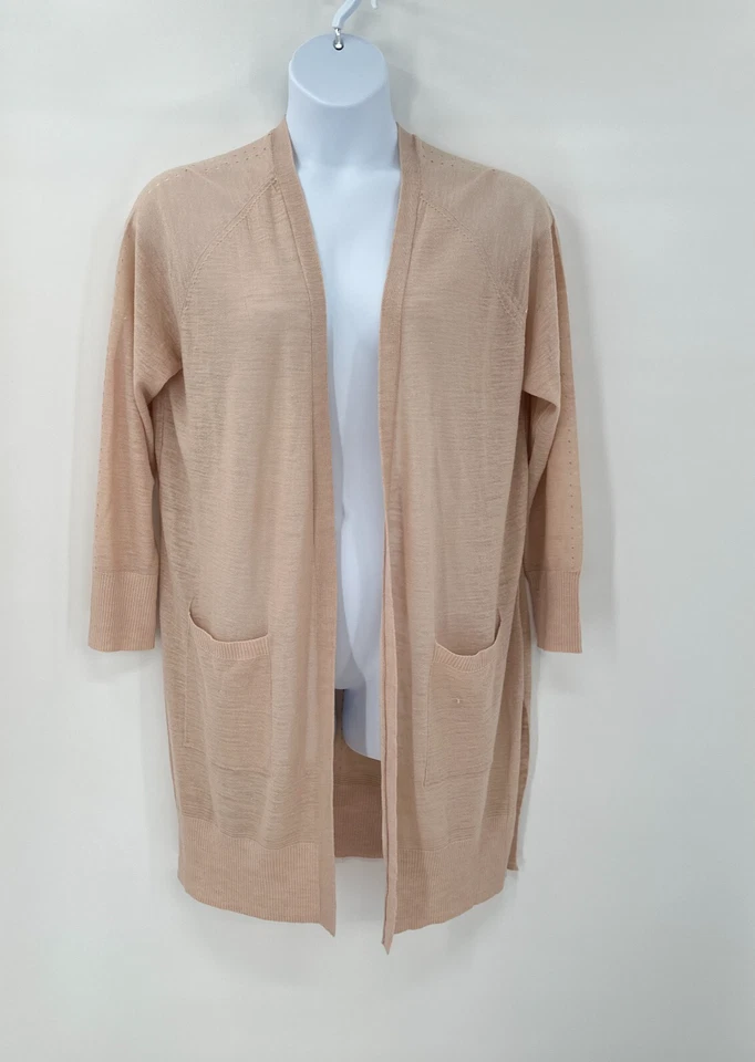 Boho Cardigan Sweater Womens 16 Linen Blend Long Lightweight Blush Pink - Image 1 of 4