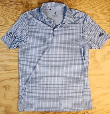 Adidas Trophy Club Logo Blue Check Golf Lightweight Polo Shirt Mens Medium - Image 1 of 4