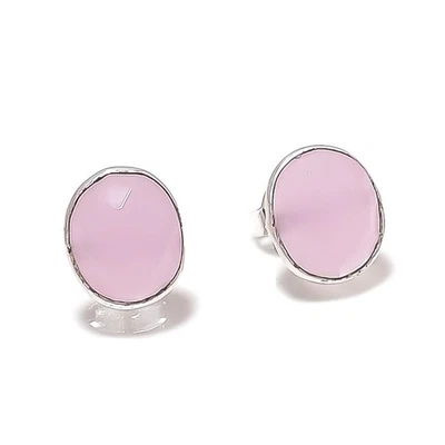 Pink Chalcedony Gemstone Handmade 925 Sterling Silver Jewelry Tops Earring d077 - Image 1 of 4