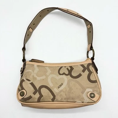 Bolso de Hombro Vintage Y2K XOXO Corazones Lona Baguette Bronceado Firma Girly Grunge Foto 1 de 4