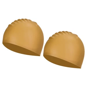 Silicone Swim Cap, 2 Pcs Non-Slip Waterproof Swimming Hat, Gold - Picture 1 of 6