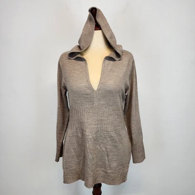 New York & Company с капюшоном Babydoll свитер размер M серо-коричневый длинным рукавом v-образным вырезом Y2K - Изображение 1 из 4