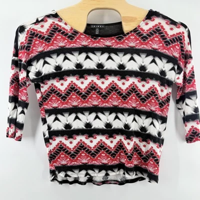 Tribal Shirt Womens Medium Red Black White Aztec Print Rayon Stretch Canada - Image 1 of 4