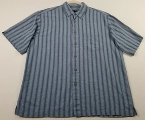 Van Heusen Button Up Shirt Men’s L Large Blue Beige Striped Pocket Short Sleeves - Picture 1 of 10