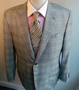 TRUSSINI Boyd's Loro Piana Super 120'2 Wool Plaid Blazer SZ 42L Brown/Black - Picture 1 of 8