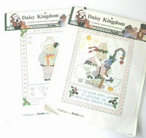Bucilla Daisy Kingdom Stamped Cross Stitch Christmas Sampler Panels 1992 LOT 2  - Picture 1 of 6