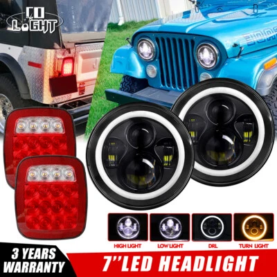 Par de faros LED 7" + 2x luces traseras rojas/blancas para Jeep Wrangler TJ YJ CJ5 CJ7 Foto 1 de 4