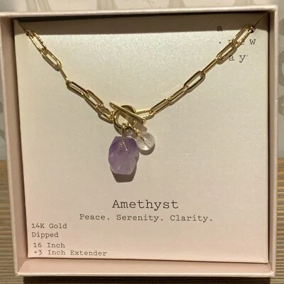 🍒 Un nuevo día clip amatista sumergida en oro - collar de cadena de cuarzo transparente Foto 1 de 3