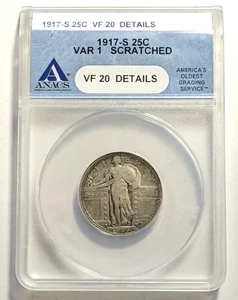 1917 S Standing Liberty Quarter Type 1 ANACS VF 20 Details Graded 25c US Silver - Picture 1 of 8