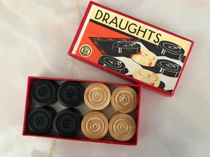 Draughts Wooden Interlocking set of 24 in Box Vintage by KC of London - Picture 1 of 4