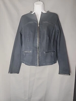 LRL Ralph Lauren Jeans Co Denim Azul Jean Chaqueta Blazer Imitación Cuero Borde Talla 10 Foto 1 de 4