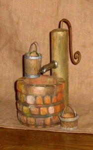 Brunnen mit 2 Eimern-6,5cm Durchmesser/14cm hoch-Puppenstubenminiatur-1:12-gut - Bild 1 von 4