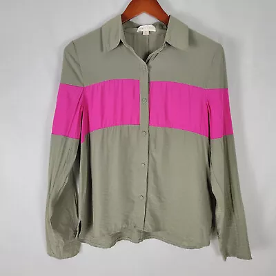 Camisa Honey Punch Para Mujer Pequeña Top Ancha Rosa Rayas Manga Larga Cuello Abotonado Foto 1 de 4