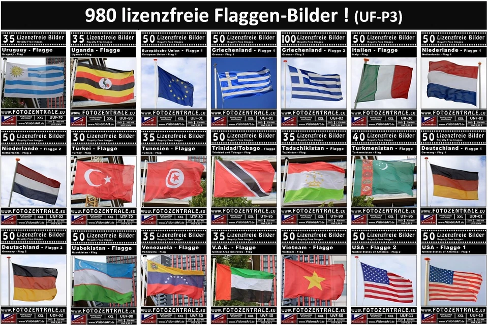 980 Lizenzfreie Profi-Bilder/Fotos! Länderflaggen Royalty Free Fahnen! 3 DVDs! - Bild 1 von 1