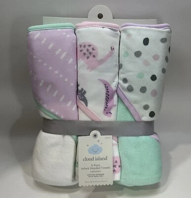 Baby Girls' 3pk Dino Infant Hooded Bath Towel Set - Cloud Island, Purple & White - Image 1 of 2