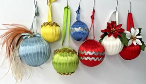 Vintage Handmade Satin Rubbon Wrapped Christmas Ornaments - Picture 1 of 16