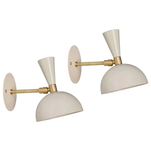 Pair of 'Lola' Brass and Metal Adjustable Sconces in Ivory Cover